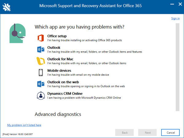 Microsoft Support and Recovery Assistant截图