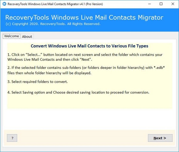 Windows Live邮件联系人迁移器|RecoveryTools Windows Live Mail Contacts Migrator 免费版v4.1下载