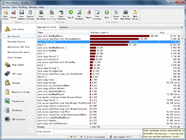 jprofiler内存监控教程图片1