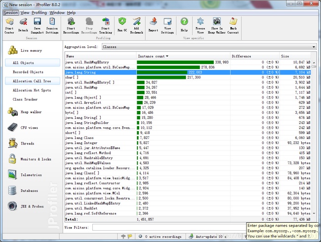 jprofiler内存监控教程图片2