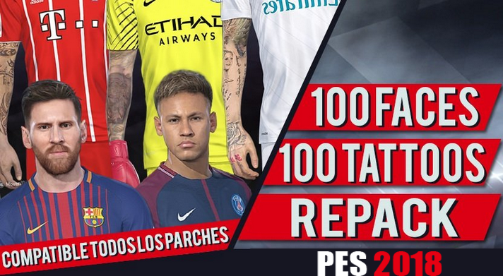 实况足球2018 100球员纹身和脸型补丁整合包 百度网盘下载