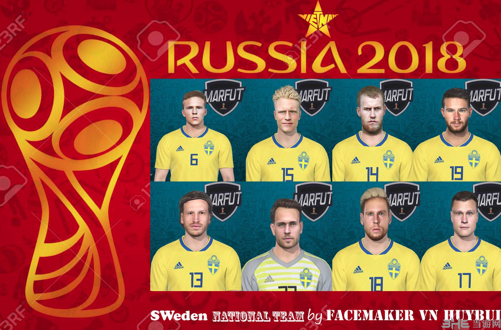 PES2018世界杯瑞典队面补下载|实况足球2018最新世界杯瑞典队脸型包补丁 百度网盘下载