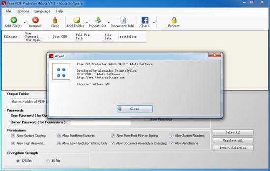 Free PDF Protector 4dots(pdf加密软件)免费版v4.3下载插图1