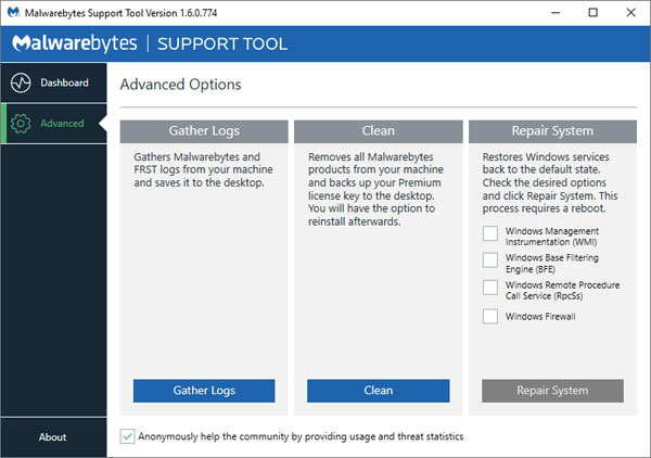 Malwarebytes Support Tool截图